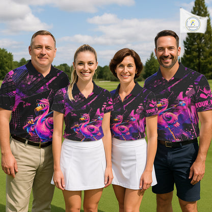 Funny Neon Flamingo Womens Golf Polo Shirt – Custom Personalized Golf Team Apparel NHT1134