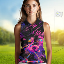 Load image into Gallery viewer, Person wearing a colorful flamingo-themed sleeveless shirt on a golf course