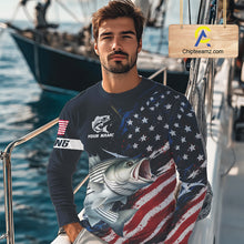 Load image into Gallery viewer, Striped Bass Fishing Shirts Long Sleeve American USA Flag Camo, Fishing Jersey For Men NHT963