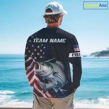 Load image into Gallery viewer, Striped Bass Fishing Shirts Long Sleeve American USA Flag Camo, Fishing Jersey For Men NHT963