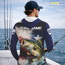Load image into Gallery viewer, Personalized Bass Custom Texas Flag Performance Fishing Shirts, Bass Hooded  Fishing Shirts Long Sleeve For Men NHT607