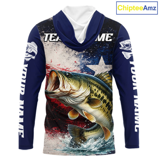 Personalized Bass Custom Texas Flag Performance Fishing Shirts, Bass Hooded  Fishing Shirts Long Sleeve For Men NHT607