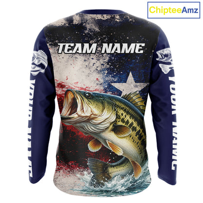Personalized Bass Custom Texas Flag Performance Fishing Shirts, Bass Fishing Shirts Long Sleeve For Men NHT607