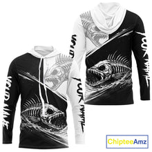 Load image into Gallery viewer, Personalized Fish Skeleton Hooded Fishing Shirts Jerseys, Fish Reaper Skull Fishing Shirts For Men NHT824