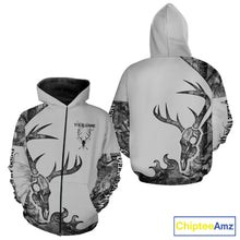 Load image into Gallery viewer, Deer Hunting Shirt Best 3D All Over Print Skull Deer Personalized Name Gray Camo NHT62