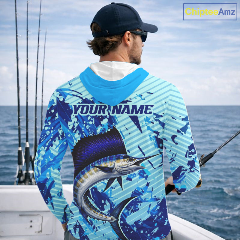 Custom Sailfish Saltwater Fishing Jerseys, Sailfish Hooded  Fishing Shirts Long Sleeve For Men NHT617