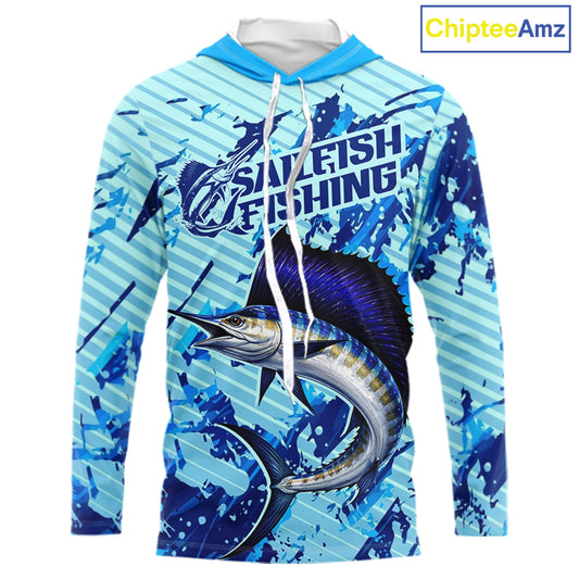 Custom Sailfish Saltwater Fishing Jerseys, Sailfish Hooded  Fishing Shirts Long Sleeve For Men NHT617