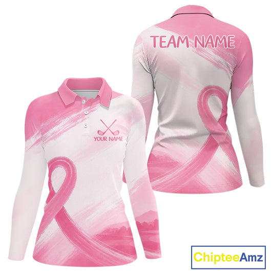 Custom Women's Golf Polo Shirt - Breast Cancer Awareness Pink Ribbon Performance Jersey