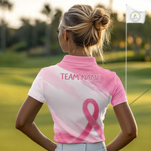 Load image into Gallery viewer, Custom Women's Golf Polo Shirt - Breast Cancer Awareness Pink Ribbon Performance Jersey