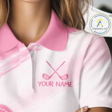Load image into Gallery viewer, Custom Women's Golf Polo Shirt - Breast Cancer Awareness Pink Ribbon Performance Jersey