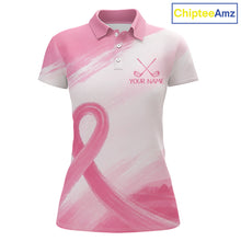 Load image into Gallery viewer, Custom Women's Golf Polo Shirt - Breast Cancer Awareness Pink Ribbon Performance Jersey NHT976 - Women's Short Sleeve Polo...