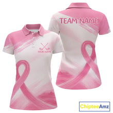 Load image into Gallery viewer, Custom Women's Golf Polo Shirt - Breast Cancer Awareness Pink Ribbon Performance Jersey