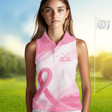 Load image into Gallery viewer, Custom Women's Sleeveless Golf Polo Shirt - Breast Cancer Awareness Pink Ribbon Performance Jersey