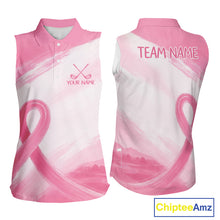 Load image into Gallery viewer, Custom Women's Sleeveless Golf Polo Shirt - Breast Cancer Awareness Pink Ribbon Performance Jersey