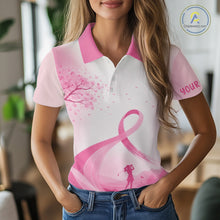 Load image into Gallery viewer, Breast Cancer Awareness Pink Ribbon Golf Polo &amp; Cherry Blossom Personalized Name Lady Golfer