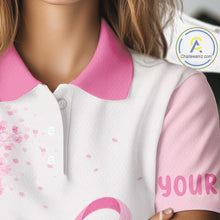 Load image into Gallery viewer, Breast Cancer Awareness Pink Ribbon Golf Polo &amp; Cherry Blossom Personalized Name Lady Golfer