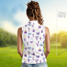 Load image into Gallery viewer, Custom Purple Cactus Women's Sleeveless Golf Polo Shirt - Personalized Desert Pattern Performance Golf Jersey NHT980