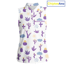 Load image into Gallery viewer, Custom Purple Cactus Women's Sleeveless Golf Polo Shirt - Personalized Desert Pattern Performance Golf Jersey NHT980 - Wom...