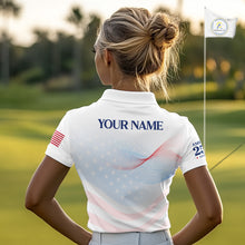 Load image into Gallery viewer, Personalized American Flag Shirt Custom Name Patriotic USA Stars Women's Polo Golf Shirt NHT983