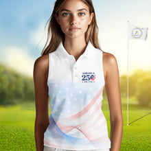 Load image into Gallery viewer, Personalized America 250 Years Shirt Custom Name Patriotic USA Stars Women's Sleeveless Polo Golf Shirt