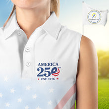 Load image into Gallery viewer, Personalized America 250 Years Shirt Custom Name Patriotic USA Stars Women's Sleeveless Polo Golf Shirt
