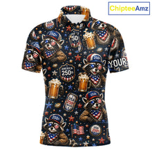 Load image into Gallery viewer, Personalized Patriotic Raccoon Shirt Custom Name USA 250 Years Polo Funny Beer &amp; Golf Lover Gift NHT985 - Men's Long Sleev...