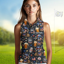 Load image into Gallery viewer, Personalized Patriotic Raccoon Shirt Custom Name USA 250 Years Women's Sleeveless Polo Funny Beer &amp; Golf Lover Gift