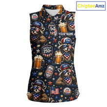 Load image into Gallery viewer, Personalized Patriotic Raccoon Shirt Custom Name USA 250 Years Women's Sleeveless Polo Funny Beer &amp; Golf Lover Gift NHT985...