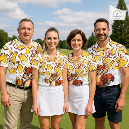 Custom Funny Squirrel Women's Golf Polo Shirts - Personalized Beer Lover Performance Jersey