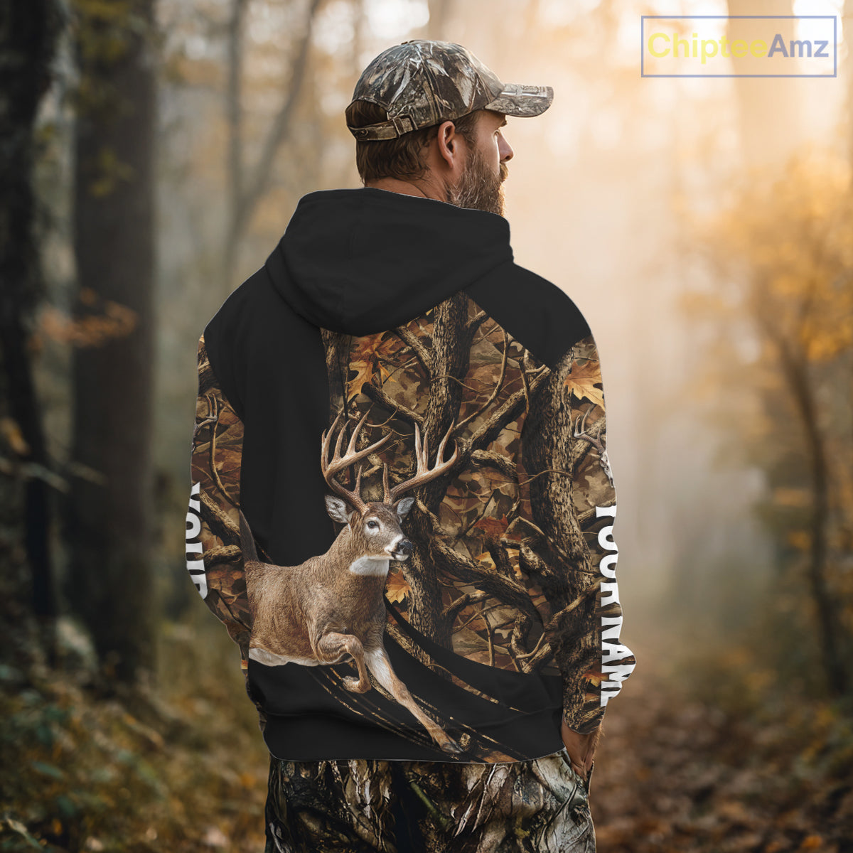 Whitetail Deer Hunting Black Brown Camo 3D All Over Print, Hunting Clothes for Deer Season NHT261