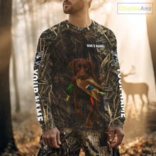 Load image into Gallery viewer, Personalized Mallard Duck Hunting Shirt with Chocolate Lab, Custom Dog’s Name Camouflage NHT264