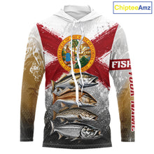 Load image into Gallery viewer, Florida Flag Hooded Fishing Jersey Inshore Grand Slam Snook Redfish Trout Tarpon Gift 