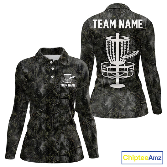 Camo Forest Disc Womens Golf Polo Shirt Custom Name – Forest Camouflage Performance Polo Shirt NHT835