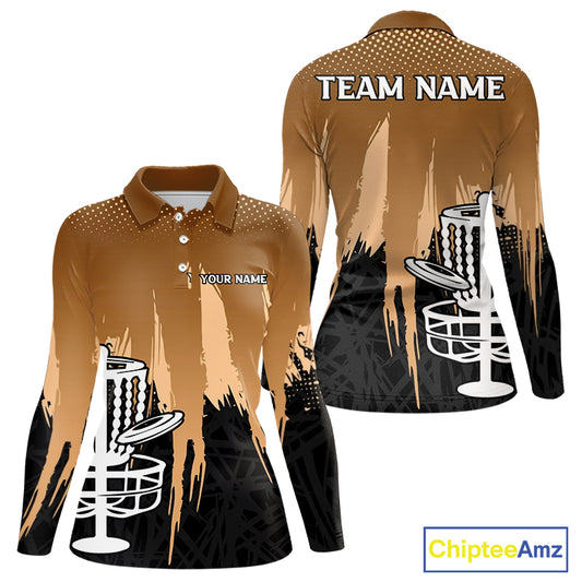 Womens Disc Golf Polo Shirts Custom Brown Gradient Grunge, Team Disc Golf Apparel Shirt NHT836