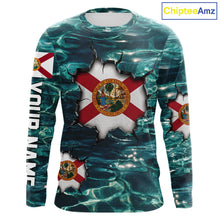 Load image into Gallery viewer, Florida Flag Fish Water Camo Custom Long Sleeve Fishing Shirts, Performance Fishing Shirts For Men NHT847