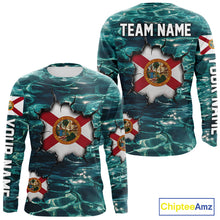 Load image into Gallery viewer, Florida Flag Fish Water Camo Custom Long Sleeve Fishing Shirts, Performance Fishing Shirts For Men NHT847