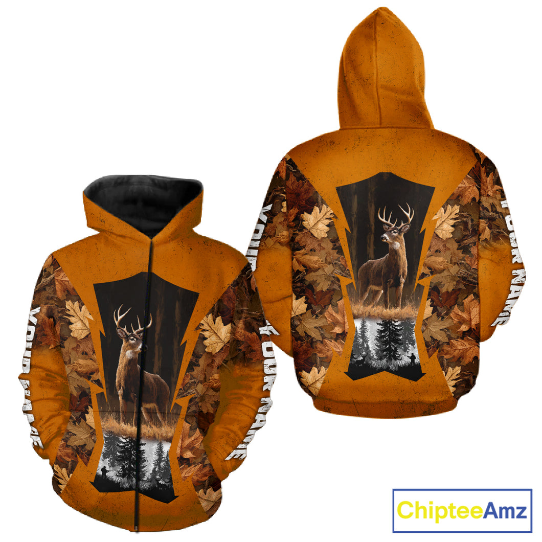 Whitetail Deer Hunting Orange Camo Autumn - Personalized All Over Print Deer Hunting Clothes NHT179