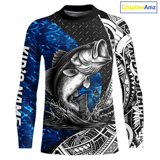 Largemouth Bass Blue Kid Fishing Shirts Long Sleeve, Fishing Gift  NHT383