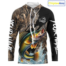 Load image into Gallery viewer, Walleye Fishing Shirts Long Sleeve Hooded Camouflage For Men, Walleye Fishing Apparel NHT434