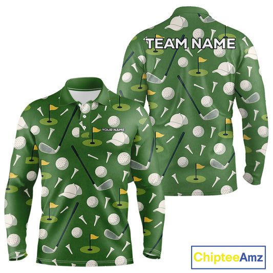Green Golf Pattern Polo Golf Shirt For Mens Custom Golf Clothes, Best Golf Gifts NHT621