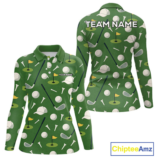 Green Golf Pattern Polo Golf Shirt For Womens Custom Golf Clothes, Best Golf Gifts NHT621