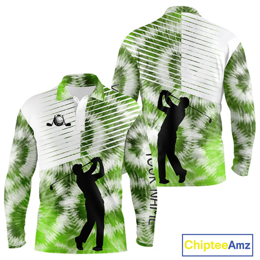 White And Green Mens Tie Dye Golf Polo Shirts Custom Golf Human Golf Team Polo Shirts NHT622