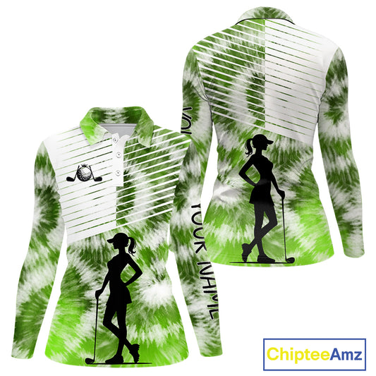 White And Green Womens Tie Dye Golf Polo Shirts Custom Golf Human Golf Team Polo Shirts NHT622