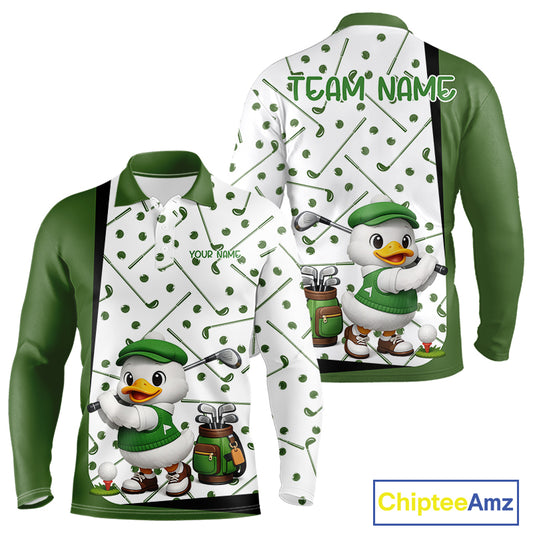 Custom Green & White Funny Duck Golf Shirt For Mens, Golf Jersey Pattern For Mens NHT625