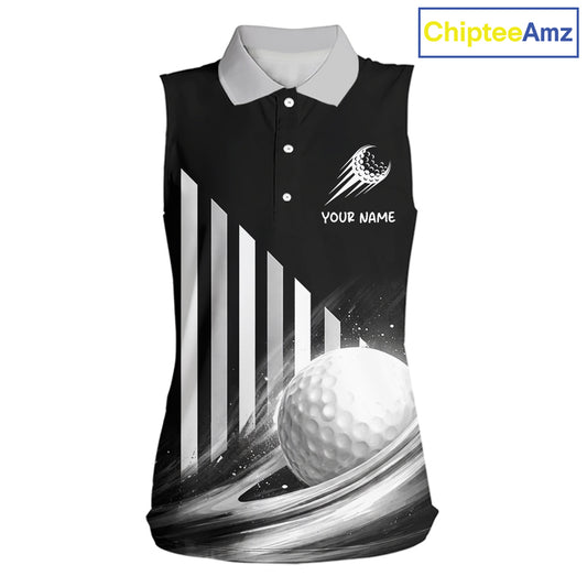 Personalized Gray Sleeveless Golf Polos Shirts For Womens Custom Golf Ball Clubs, Best Golf Gift NHT627