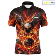 Load image into Gallery viewer, Custom Eagle Fire Flame Personalized Bowling Polo &amp; Quarter-Zip Shirt Gift For Men 