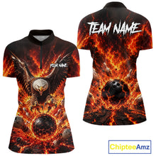 Load image into Gallery viewer, Two polo shirts with fiery design and 'Team Name' text, featuring an eagle and bowling ball.