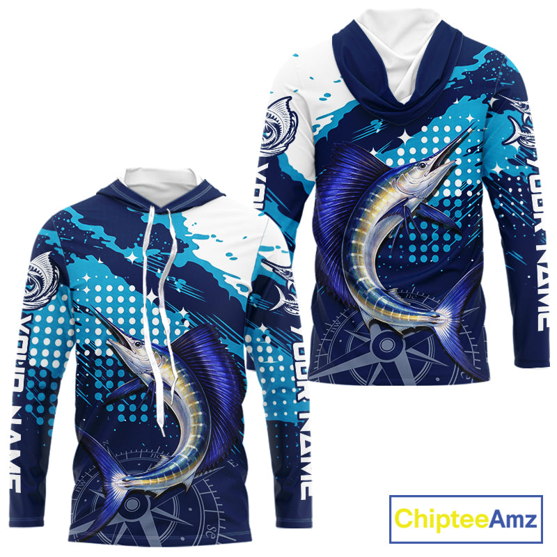 Custom Sailfish Hooded Long Sleeve Fishing Shirts For Men, Design Sailfish Fishing Jerseys NHT632