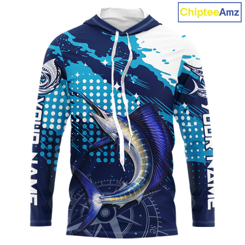 Custom Sailfish Hooded Long Sleeve Fishing Shirts For Men, Design Sailfish Fishing Jerseys NHT632