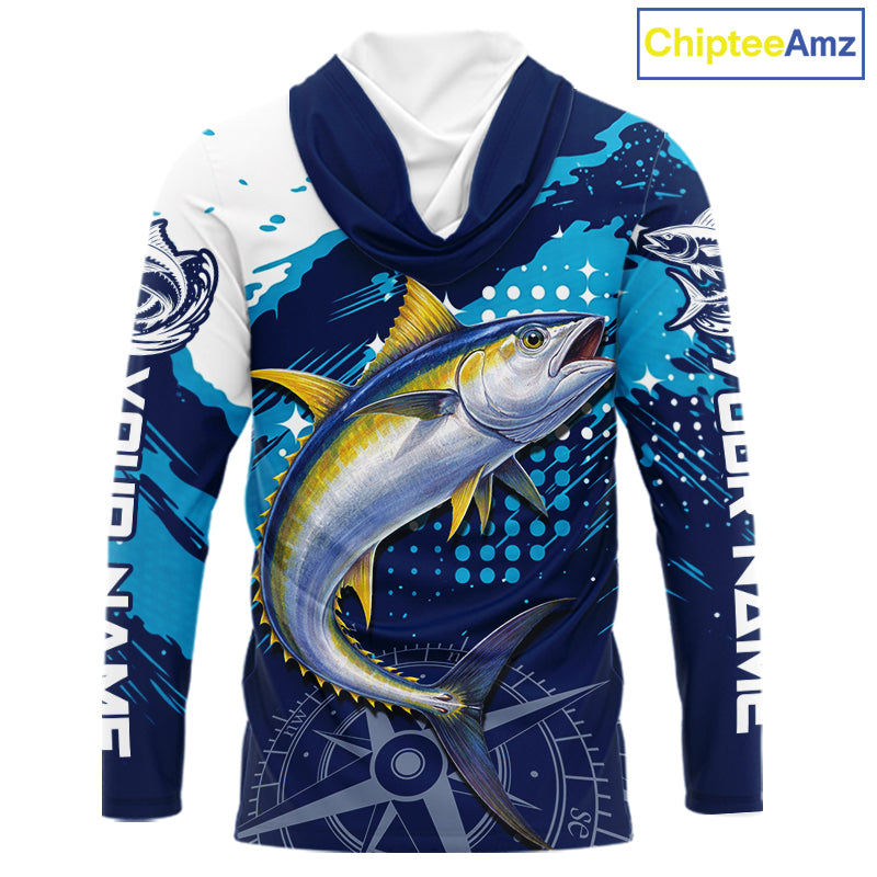 Custom Yellowfin Tuna Hooded Long Sleeve Fishing Shirts For Men, Design Tuna Fishing Jerseys NHT634